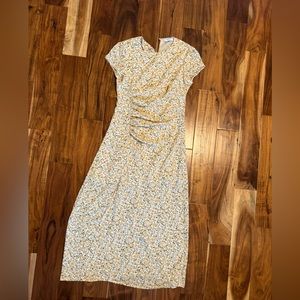 RIHOAS Yellow Round Neck Floral Midi Dress